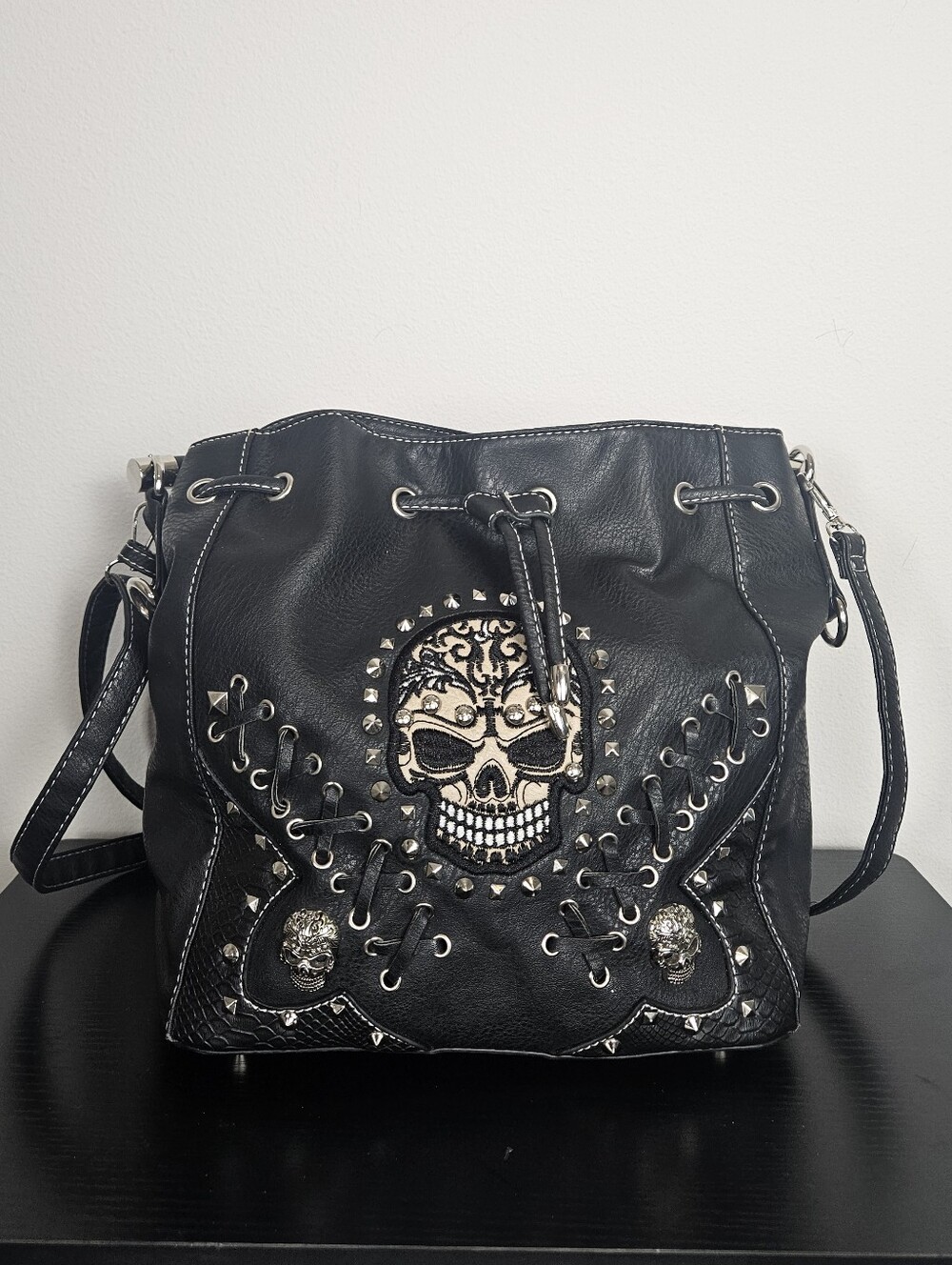 Punk Gothic Rock Studded Skull Faux Leather Purse Handbag